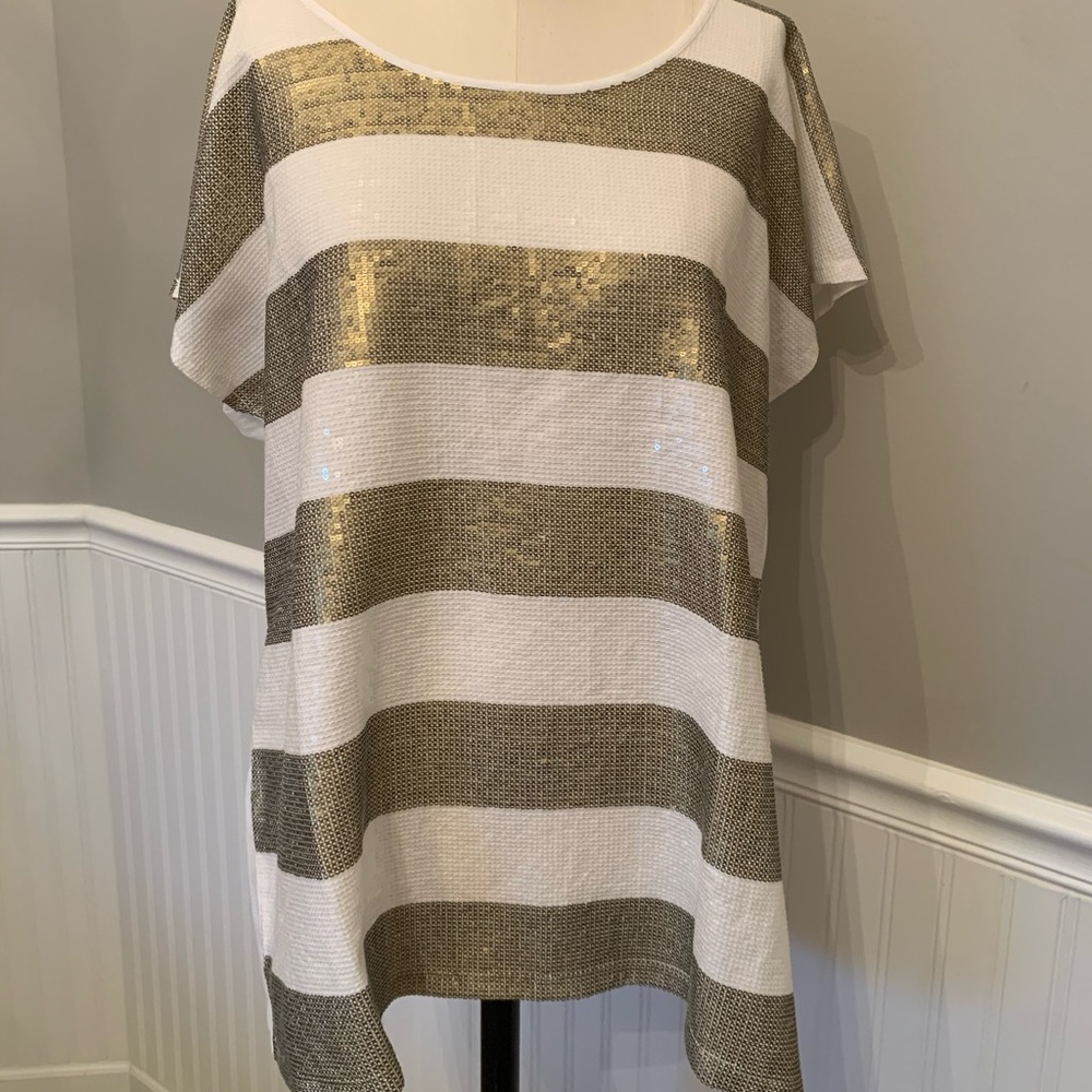 NWT Chico’s striped sequin s/s top